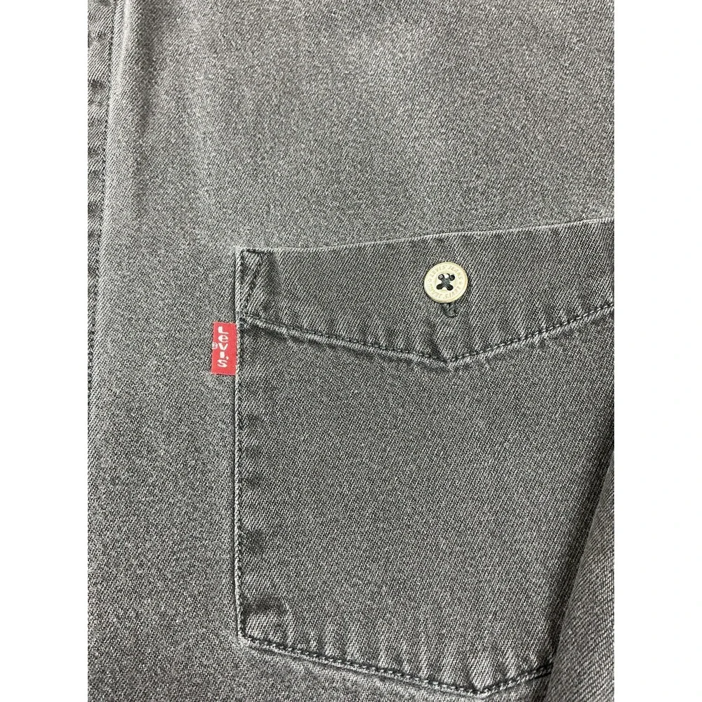 Vintage Levis Shirt‎ Mens Medium Gray Denim Long Sleeve Button Down Heavy Y2K